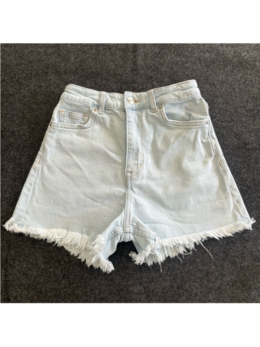 Denim Jean Shorts‎ Light Blue Wash High Rise Stretch Frayed Hems Women’s Size 0